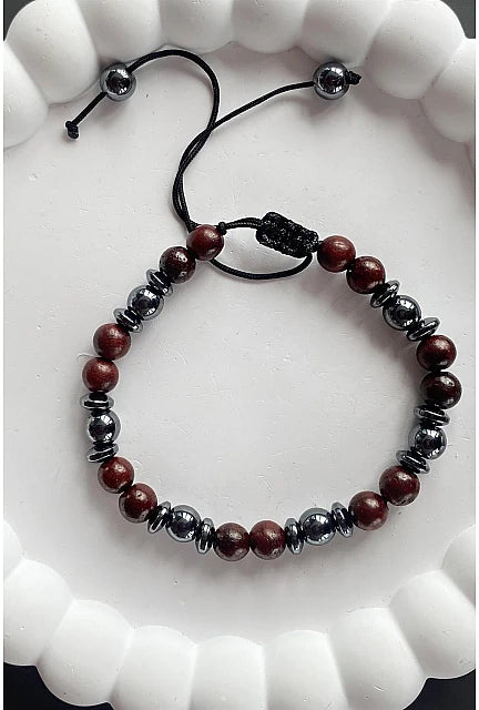 Hematite Stone Rope Bracelet – Smoked Steel