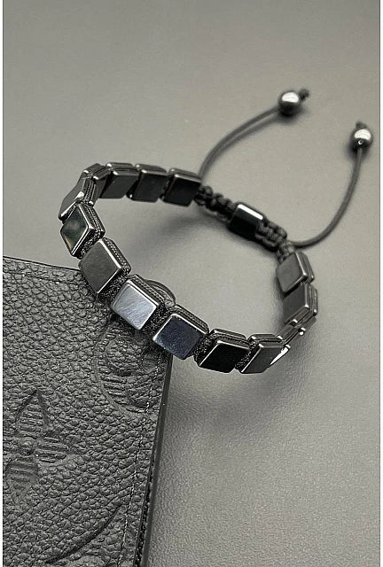 Hematite Macrame Bracelet – Smoked Steel Edition