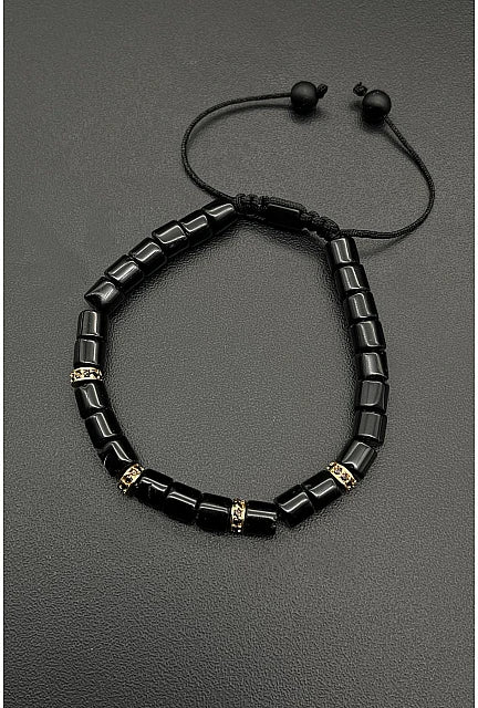 Natural Stone & Black Brass Bracelet – Onyx Edition
