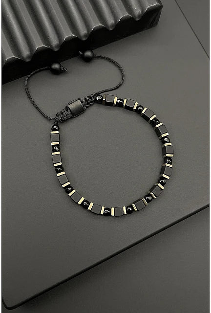 Hematite & Agate Stone Bracelet – Noir Edition