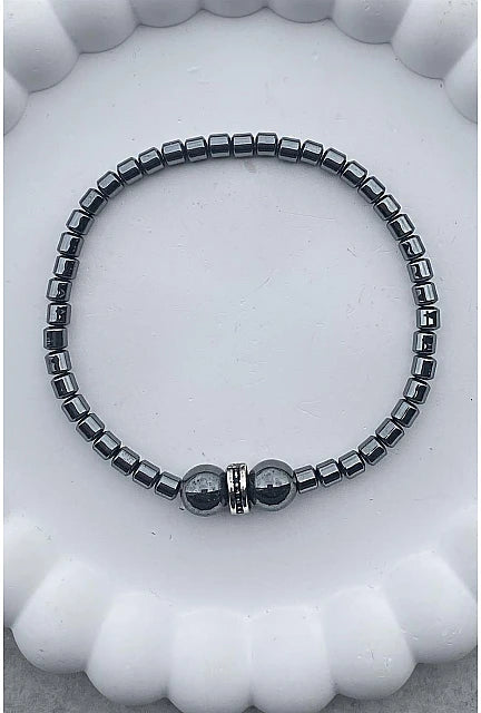 Smoked Hematite Bead Bracelet – Leather Edition