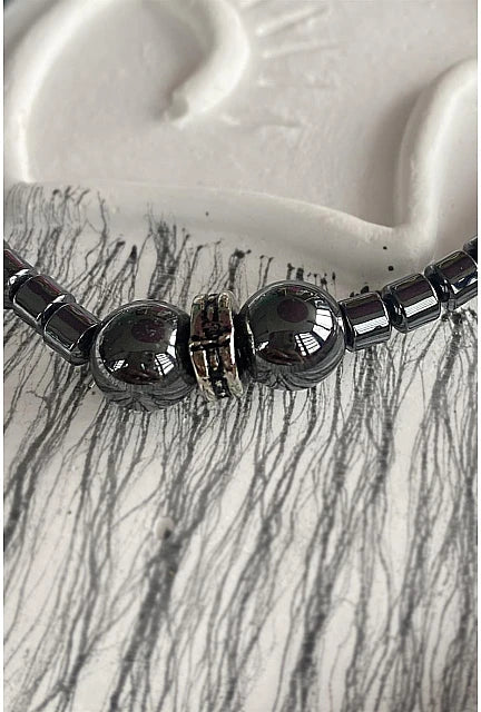 Smoked Hematite Bead Bracelet – Leather Edition