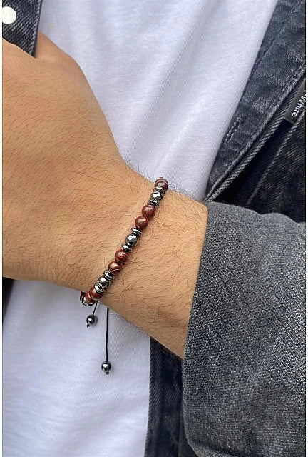Hematite Stone Rope Bracelet – Smoked Steel