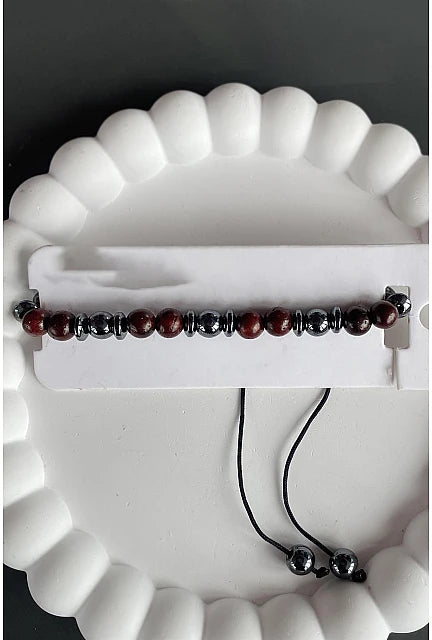 Hematite Stone Rope Bracelet – Smoked Steel